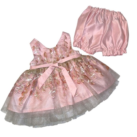 American Princess Baby Girl Dress Set 6M Pink Gold Embroidered Tulle Party Dress - Picture 4 of 10